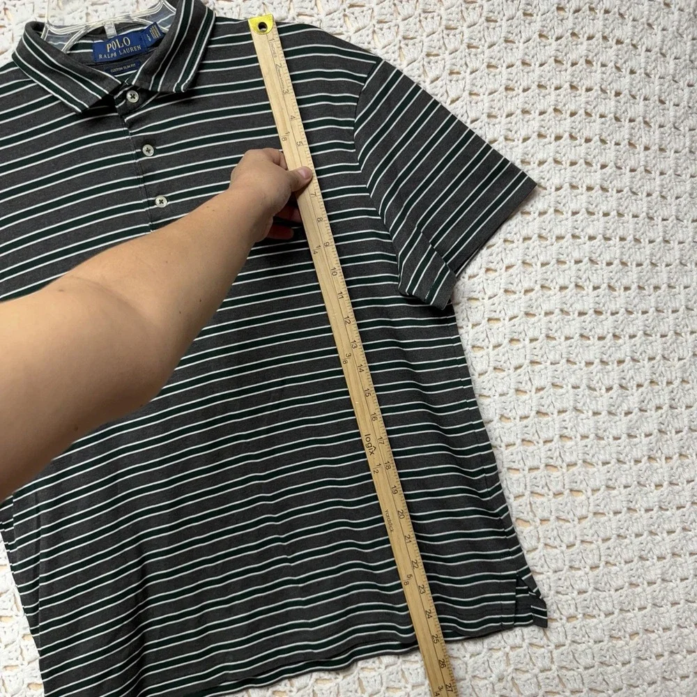 Polo Ralph Lauren Polo Shirt Mens L Gray Green Striped Custom Slim Fit